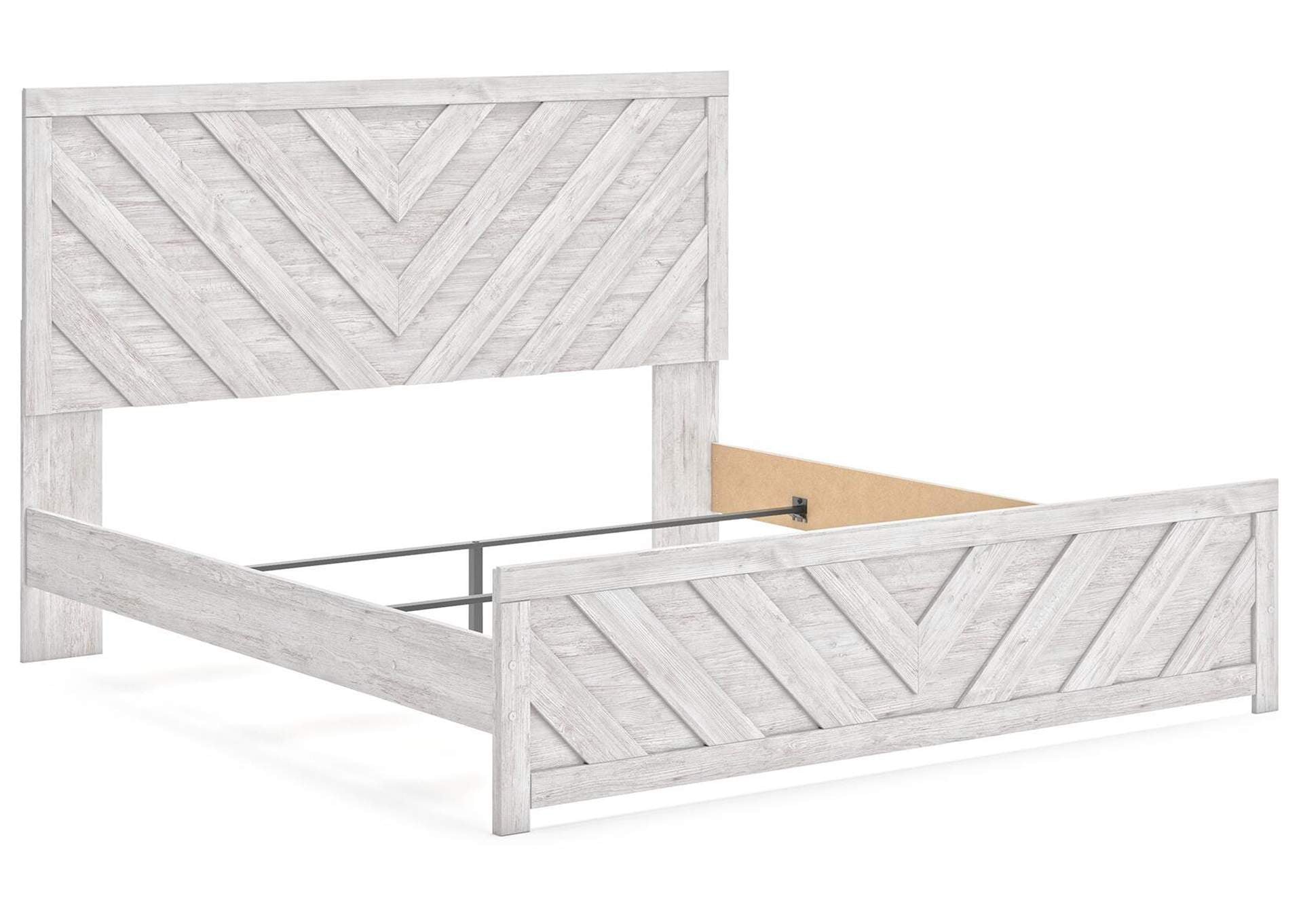 Cayboni King Panel Bed with Mirrored Dresser and Nightstand angled view