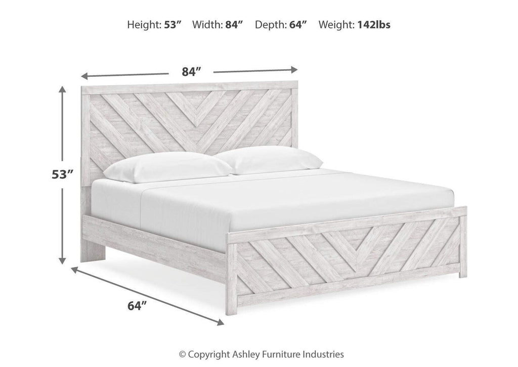 Cayboni King Panel Bed with Mirrored Dresser, Chest and Nightstand dimensions