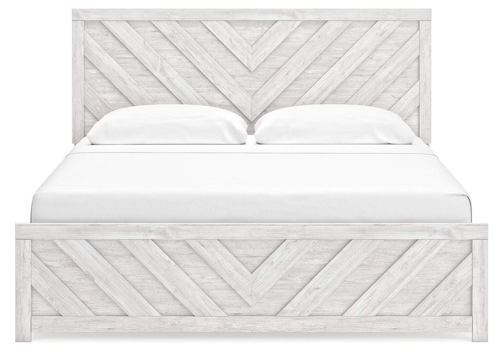 Cayboni King Panel Bed, Dresser, Mirror and 2 Nightstands front view