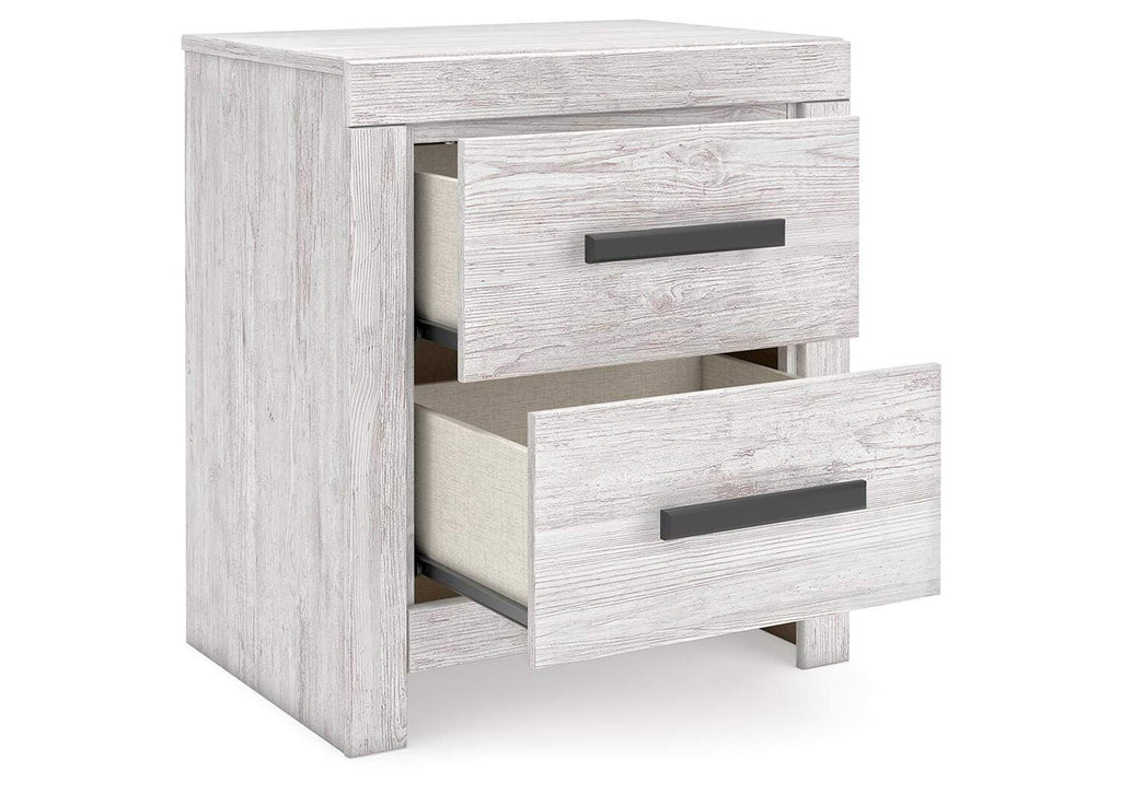 Cayboni Twin Panel Bed with Mirrored Dresser, Chest and 2 Nightstands angled view