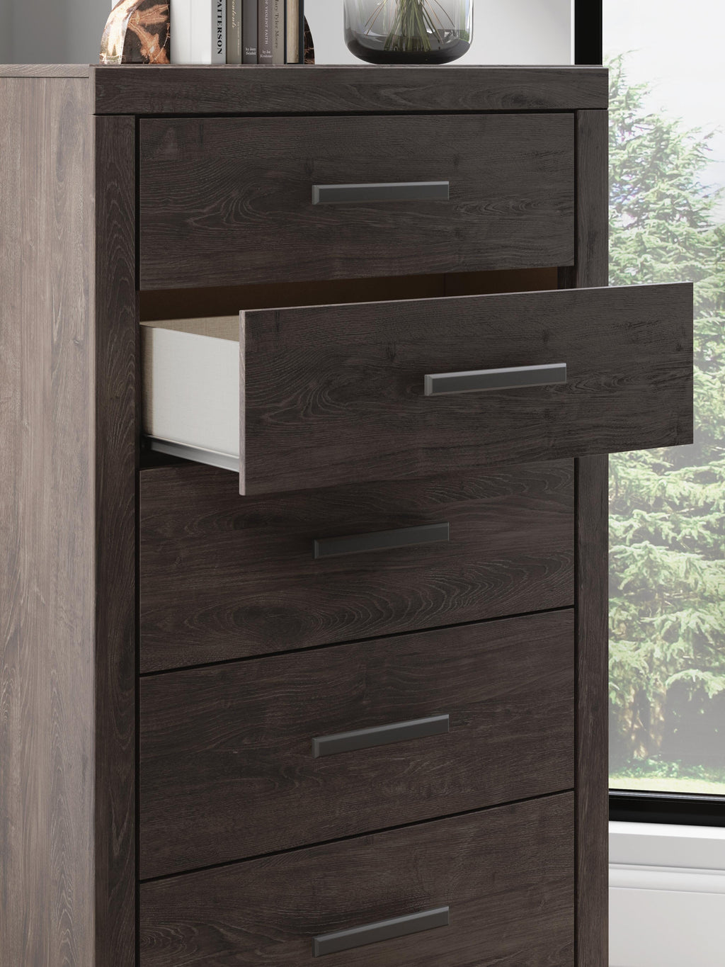 Prendonea Chest of Drawers in Charcoal, detail view
