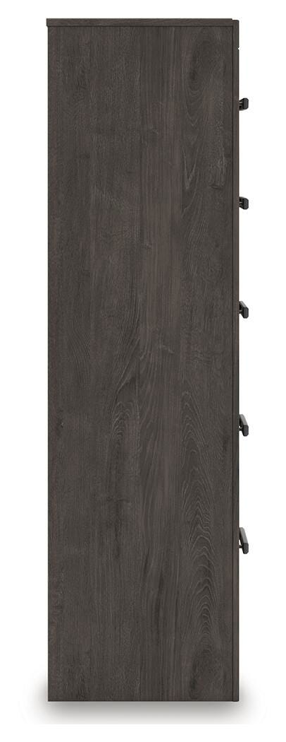 Prendonea Chest of Drawers in Charcoal, side view