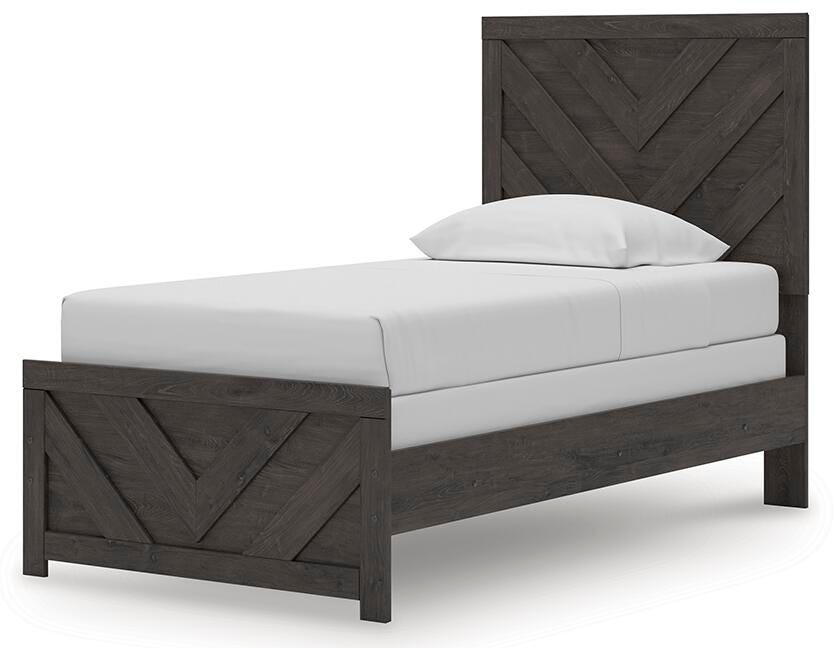 Prendonea Twin Panel Bed in Charcoal, angle view