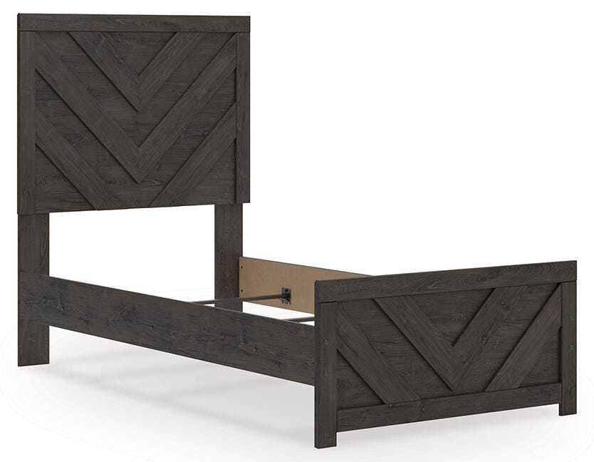 Prendonea Twin Panel Bed in Charcoal, angle view
