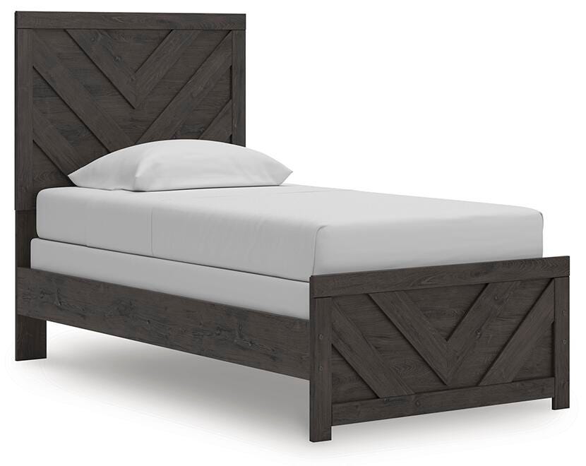 Prendonea Twin Panel Bed in Charcoal, angle view