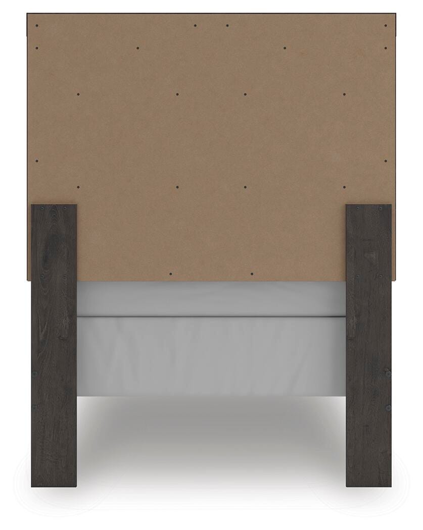 Prendonea Twin Panel Bed in Charcoal, back view