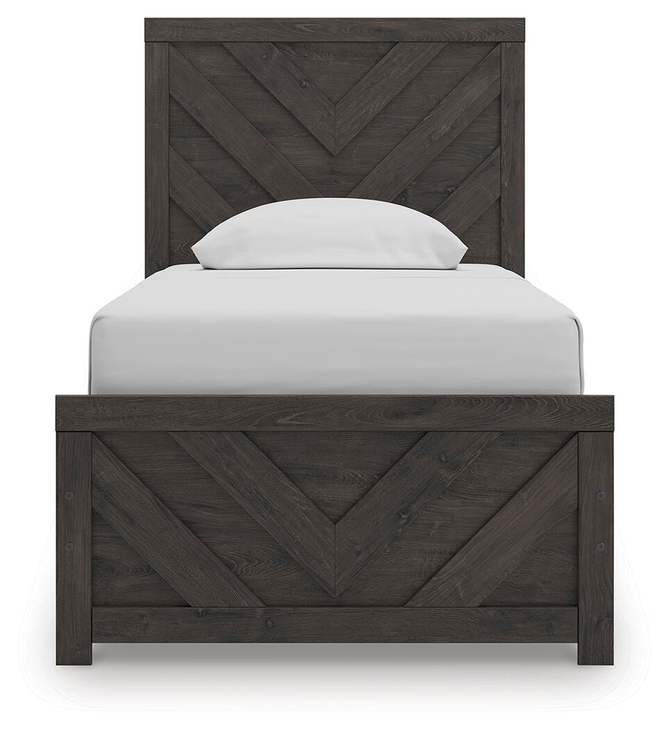 Prendonea Twin Panel Bed in Charcoal, front view