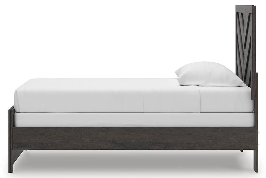 Prendonea Twin Panel Bed in Charcoal, alternate side view