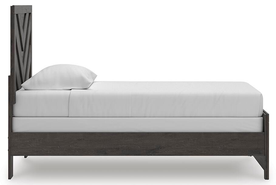 Prendonea Twin Panel Bed in Charcoal, side view
