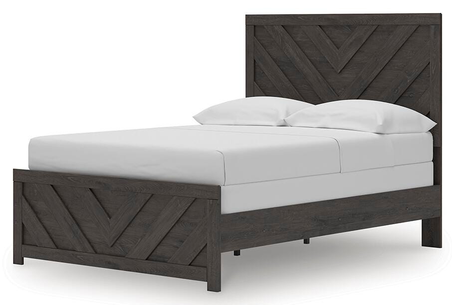 Prendonea Full Panel Bed in Charcoal, angle view