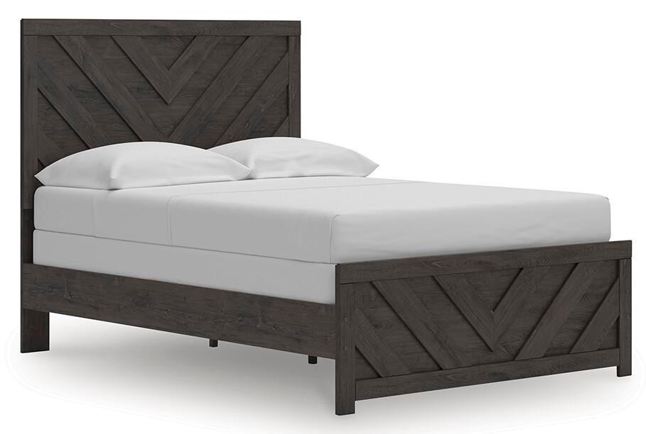 Prendonea Full Panel Bed in Charcoal, angle view