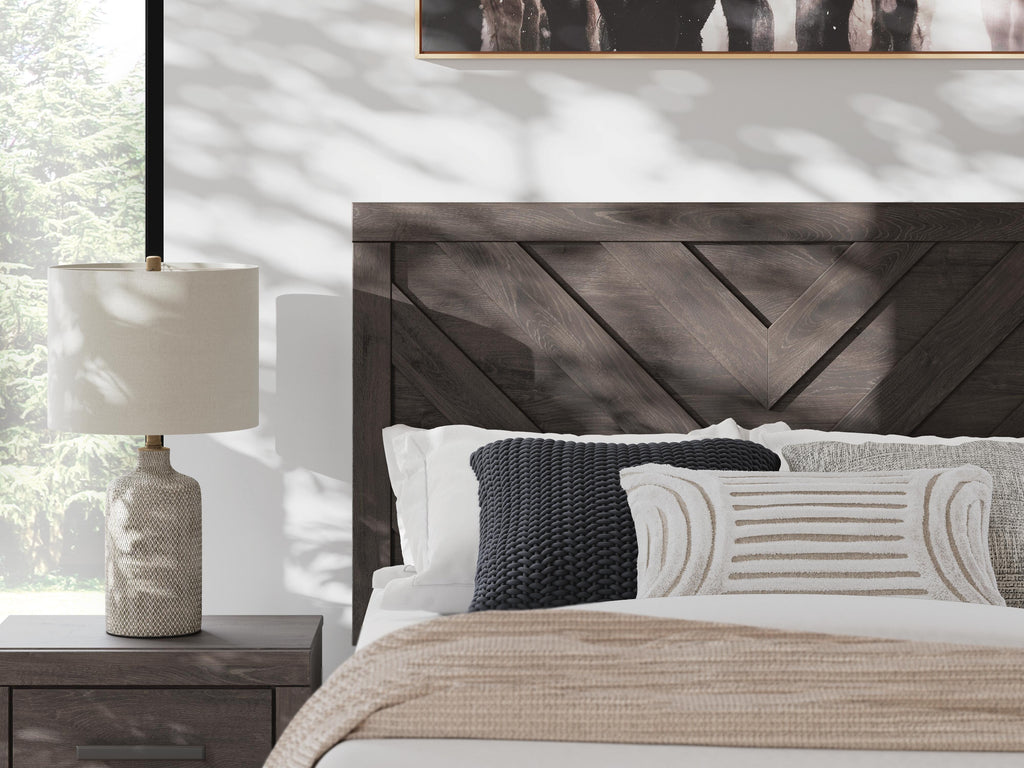 Prendonea Full Panel Bed in Charcoal, detail view