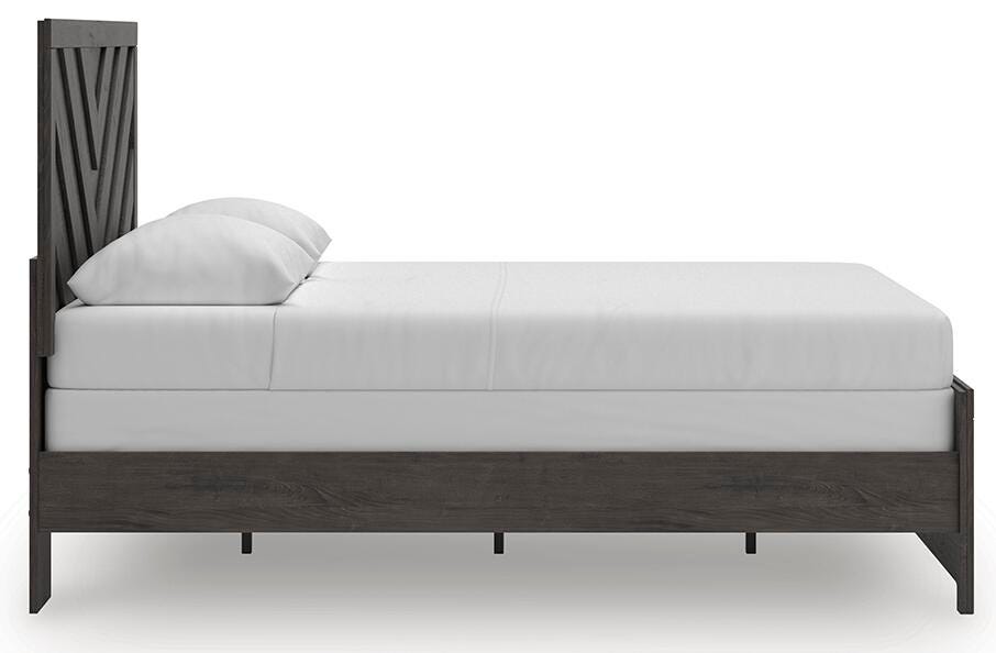 Prendonea Queen Panel Bed in Charcoal, side view