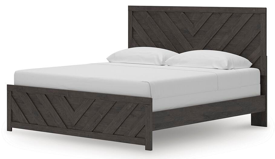Prendonea King Panel Bed in Charcoal, angle view