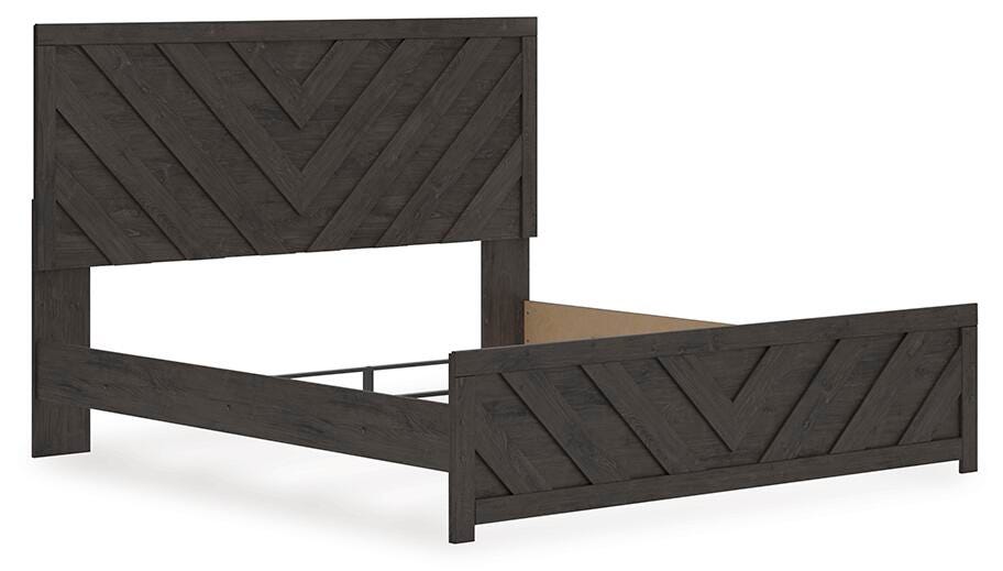 Prendonea King Panel Bed in Charcoal, angle view