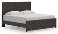Prendonea King Panel Bed in Charcoal, angle view