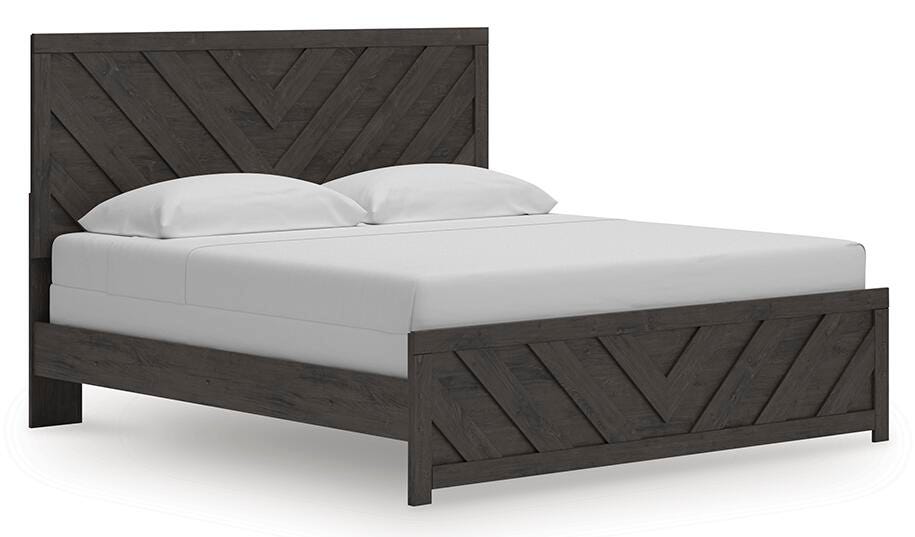 Prendonea King Panel Bed in Charcoal, angle view