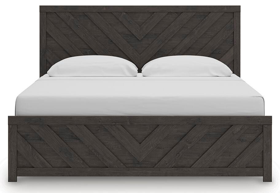Prendonea King Panel Bed in Charcoal, front view