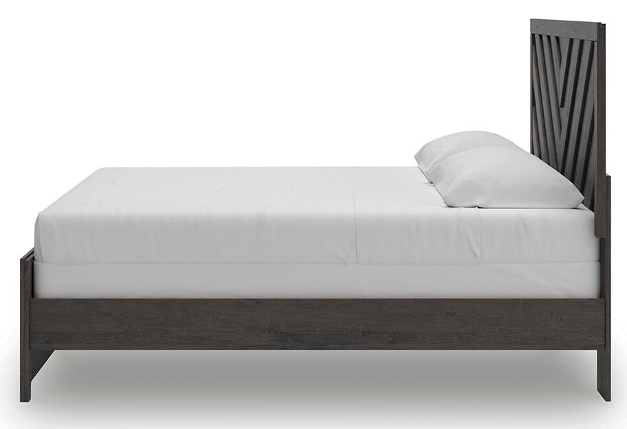 Prendonea King Panel Bed in Charcoal, alternate side view