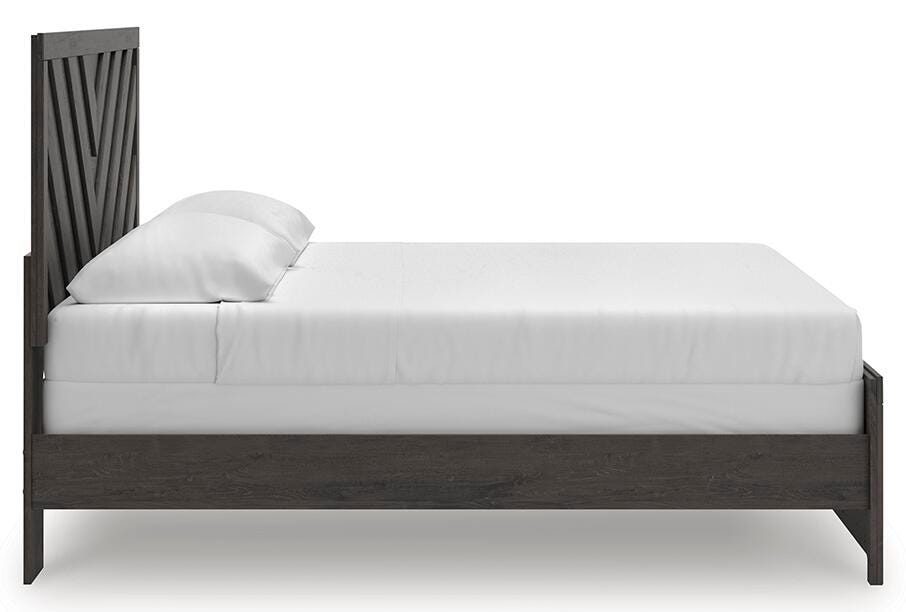 Prendonea King Panel Bed in Charcoal, side view