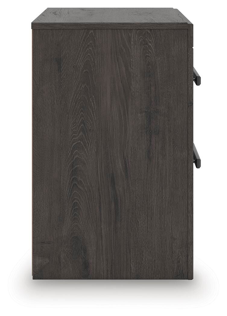 Prendonea Nightstand in Charcoal, side view