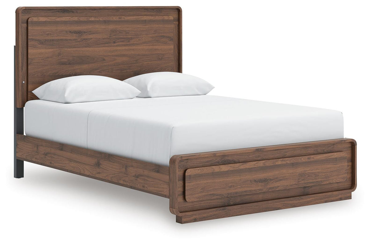 Fortlorn Queen Panel Bed in Walnut Brown, angle view