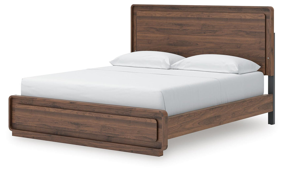 Fortlorn California King Panel Bed in Walnut Brown, angle view