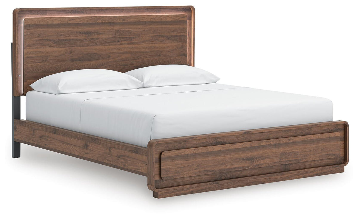 Fortlorn California King Panel Bed in Walnut Brown, angle view