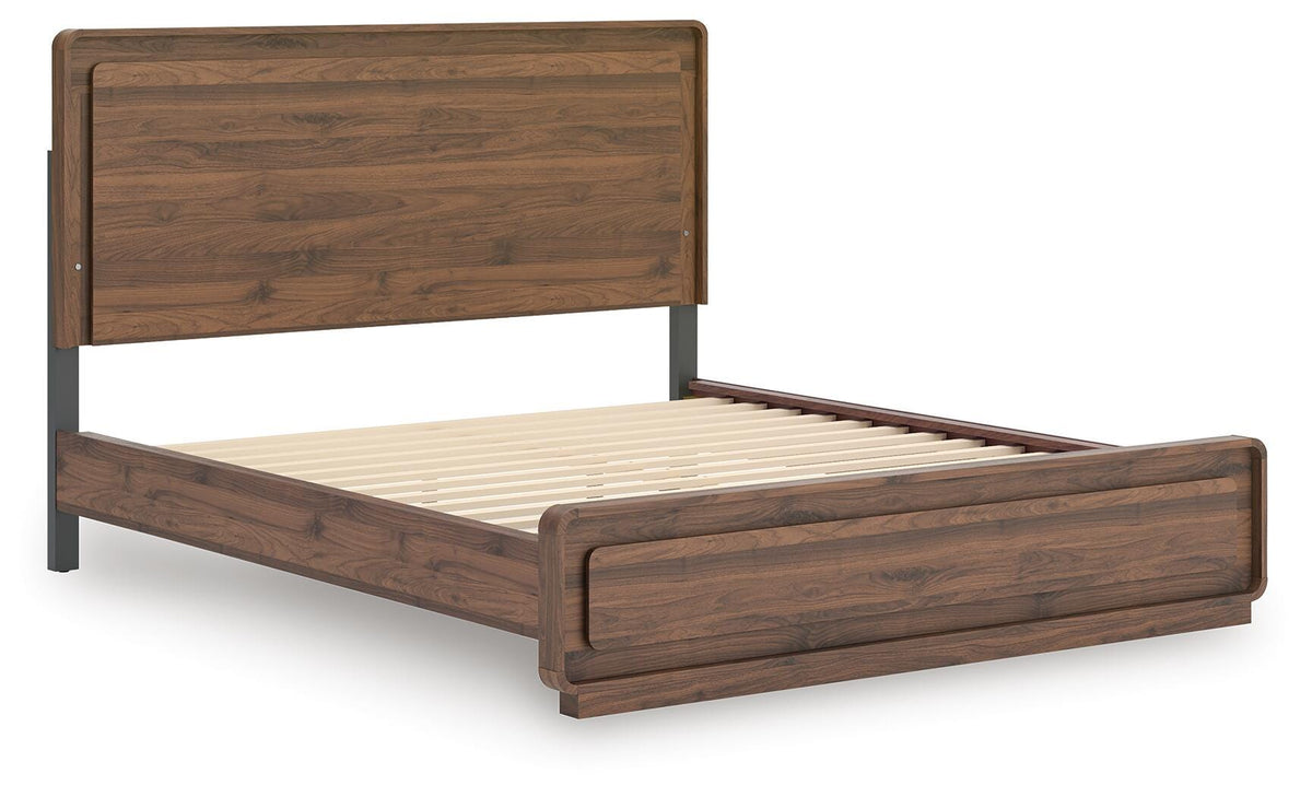 Fortlorn California King Panel Bed in Walnut Brown, angle view