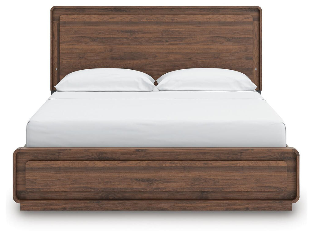 Fortlorn California King Panel Bed in Walnut Brown, front view