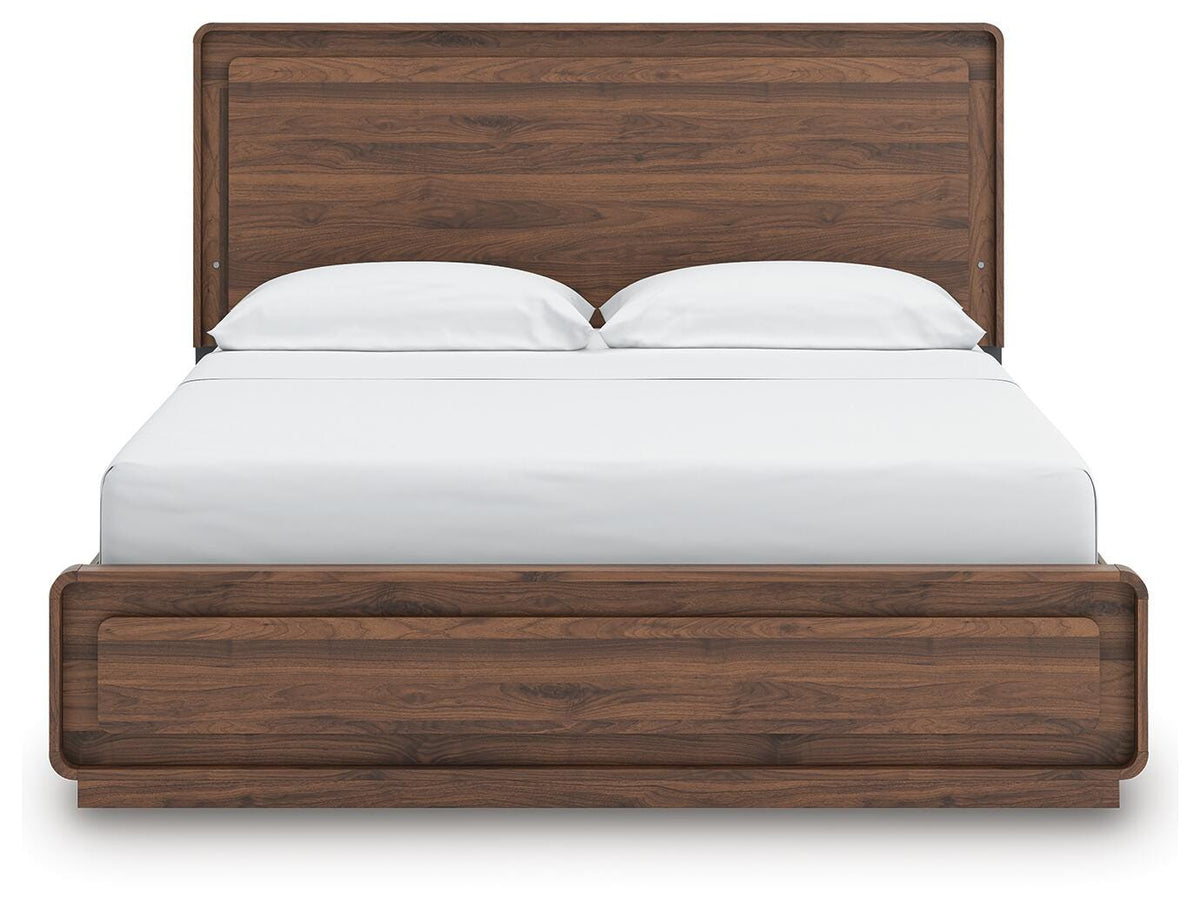 Fortlorn California King Panel Bed in Walnut Brown, front view