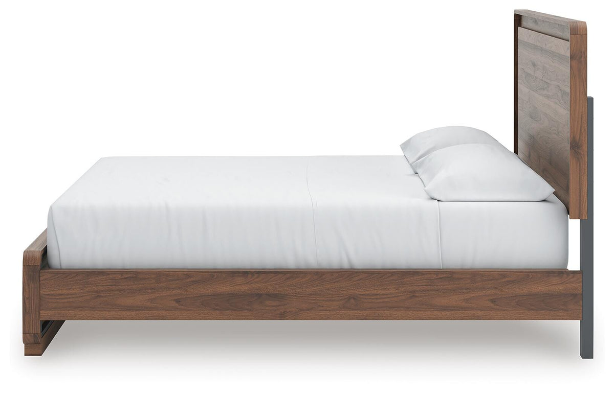 Fortlorn California King Panel Bed in Walnut Brown, alternate side view