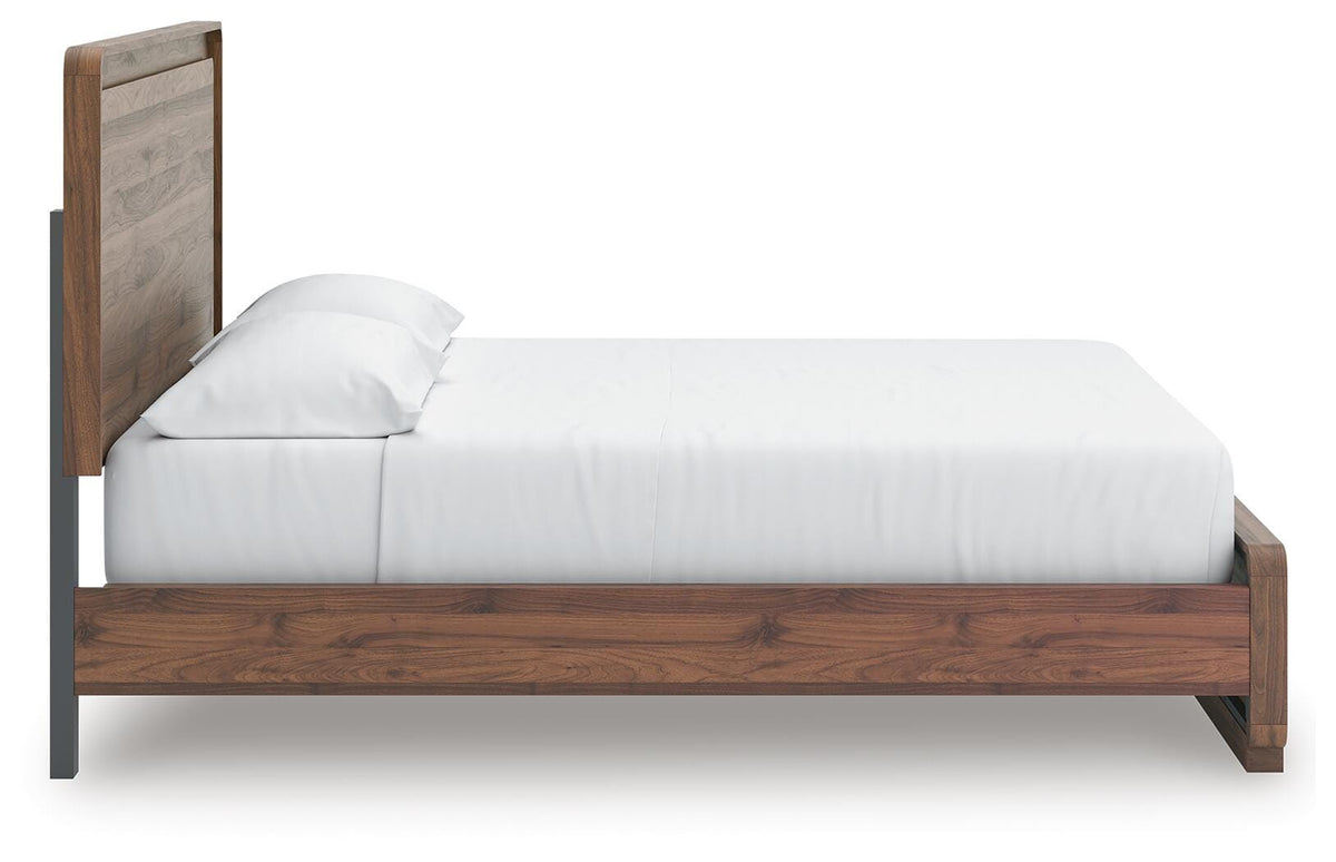 Fortlorn California King Panel Bed in Walnut Brown, side view