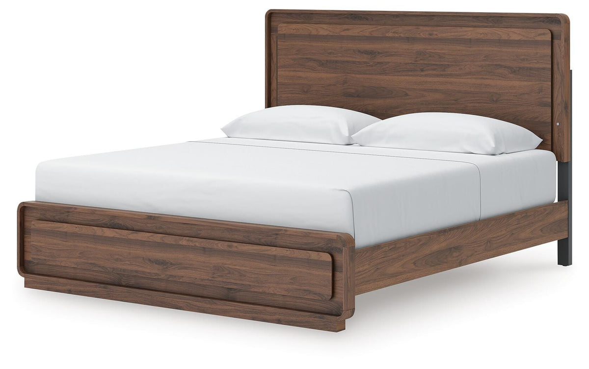 Fortlorn King Panel Bed in Walnut Brown, angle view