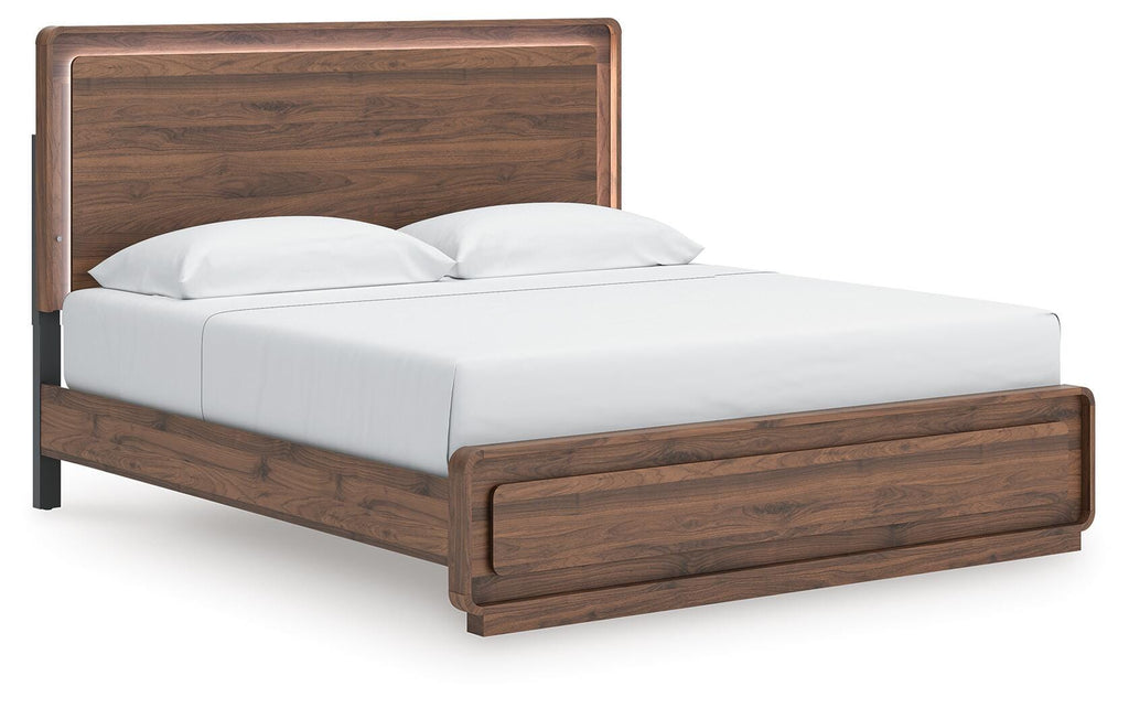 Fortlorn King Panel Bed in Walnut Brown, angle view