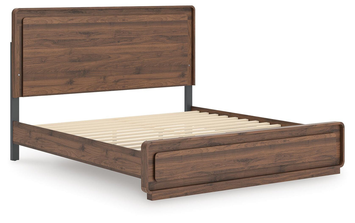 Fortlorn King Panel Bed in Walnut Brown, angle view