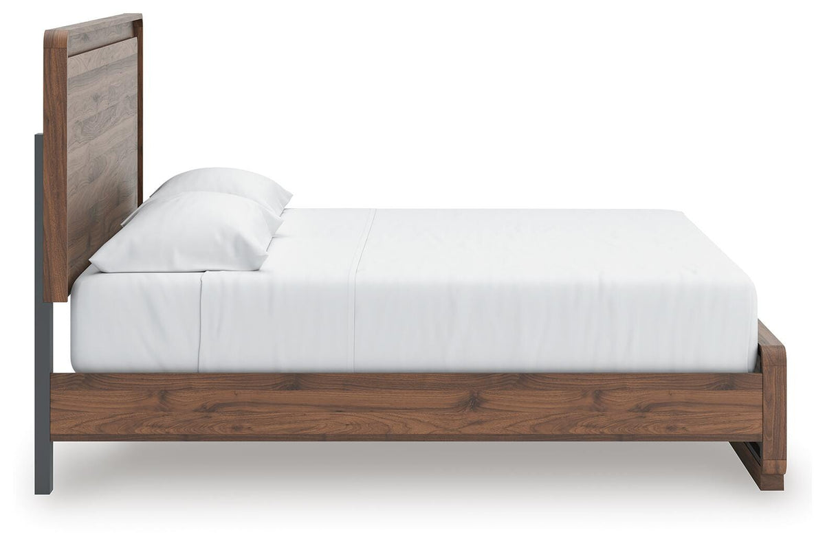 Fortlorn King Panel Bed in Walnut Brown, side view