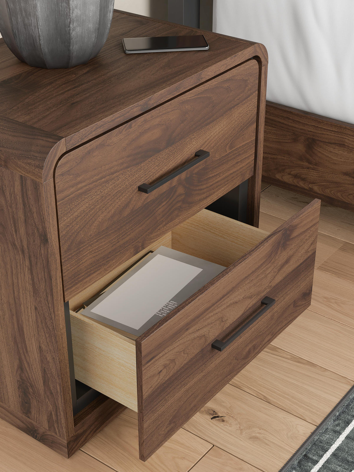 Fortlorn Nightstand in Walnut Brown, detail view