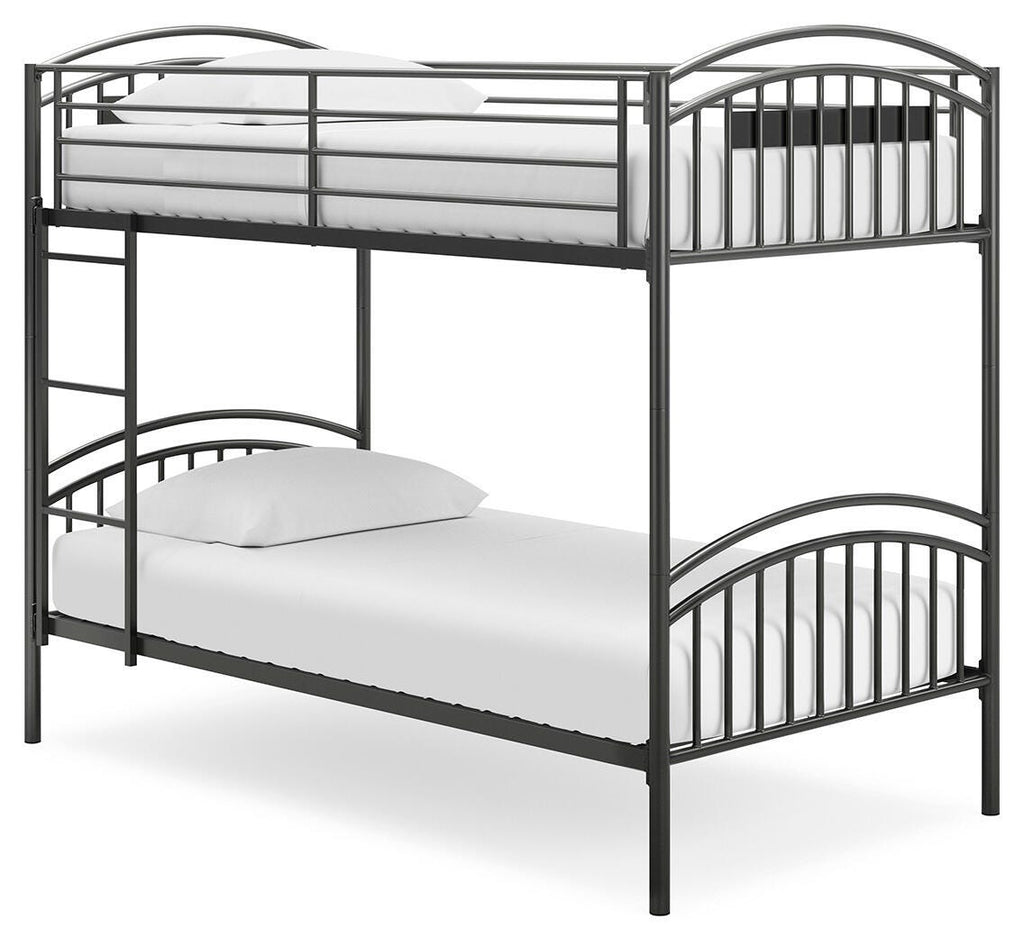 Lanceburg Twin over Twin Bunk Bed with Ladder in Gray, angle view