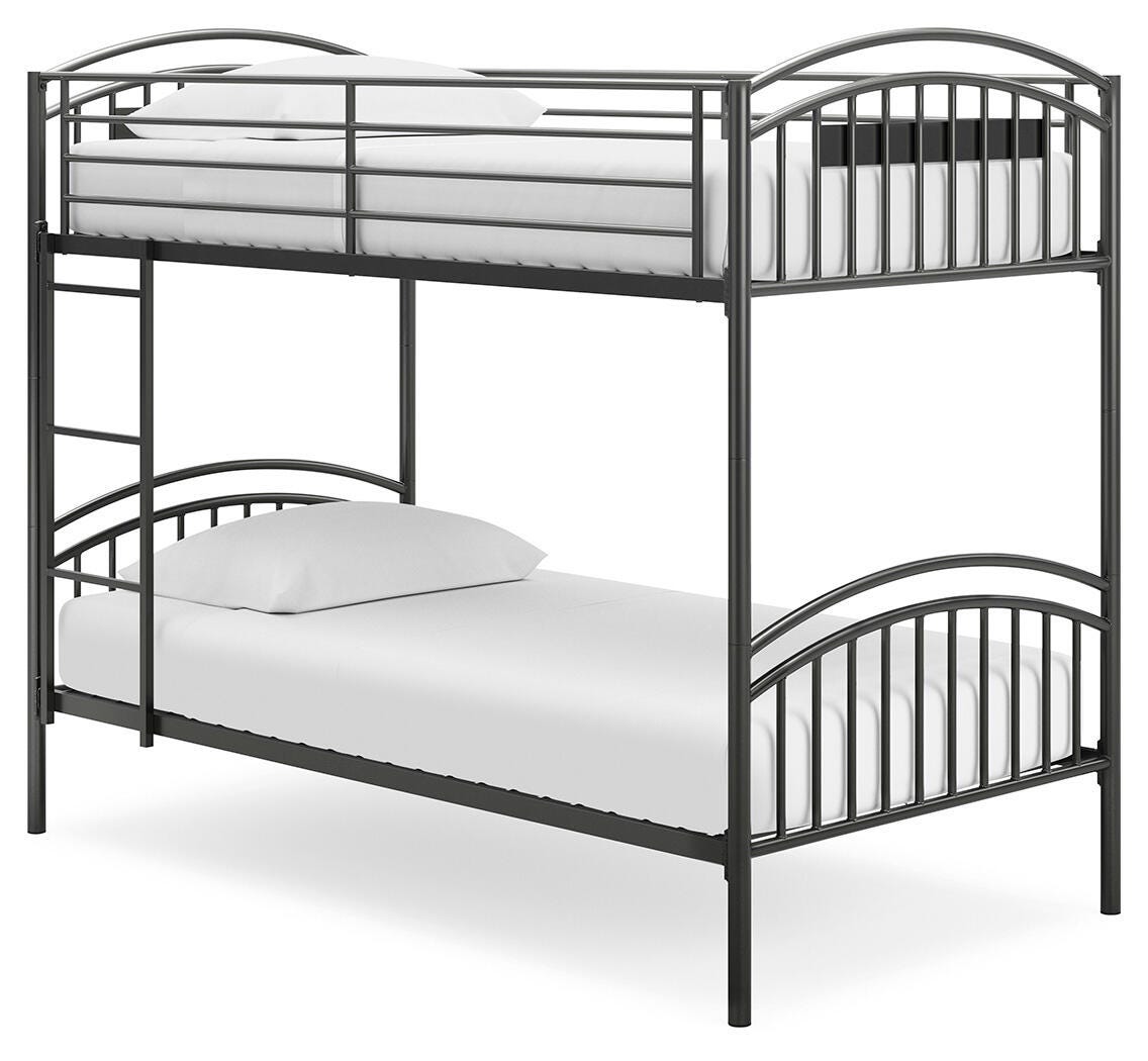 Lanceburg Twin over Twin Bunk Bed with Ladder in Gray, angle view