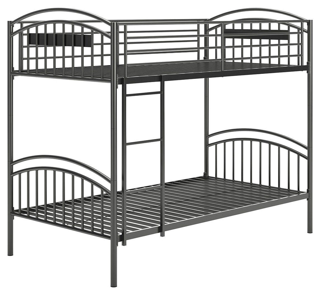 Lanceburg Twin over Twin Bunk Bed with Ladder in Gray, angle view