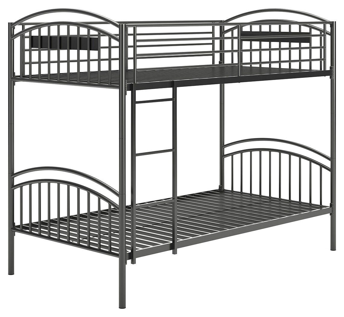 Lanceburg Twin over Twin Bunk Bed with Ladder in Gray, angle view
