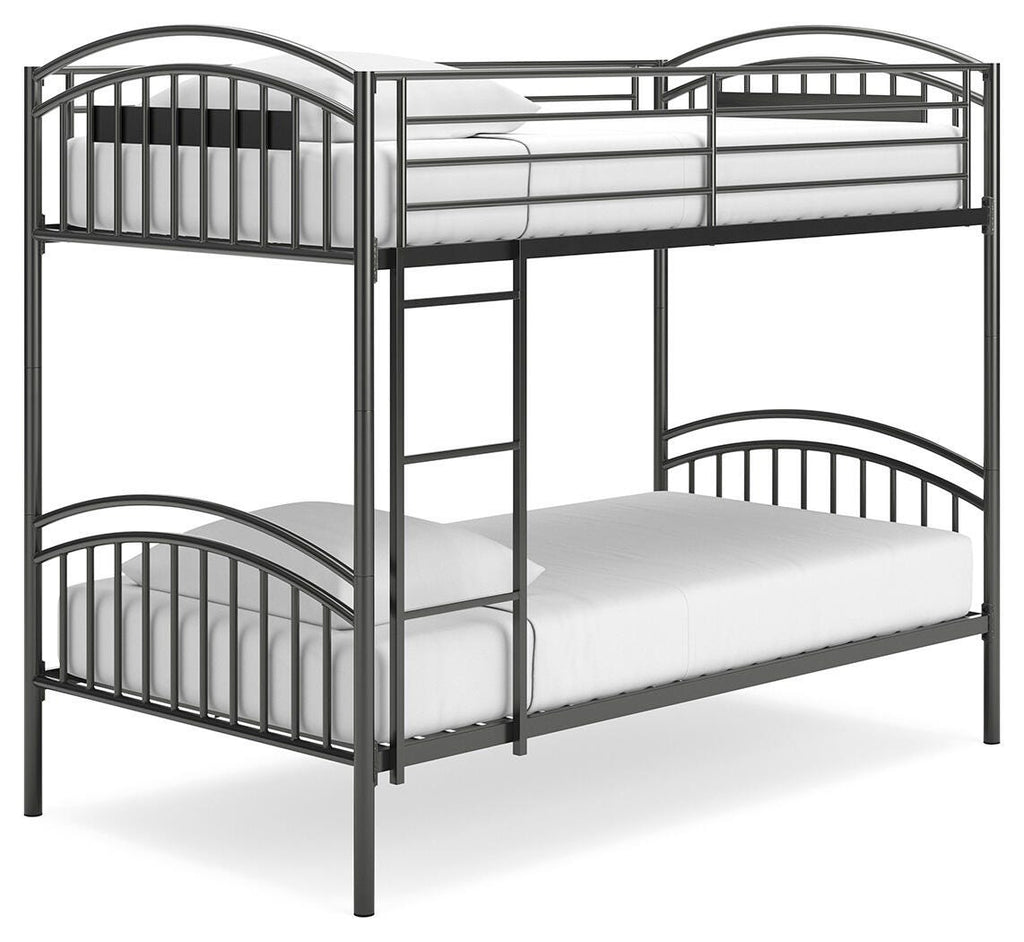 Lanceburg Twin over Twin Bunk Bed with Ladder in Gray, angle view