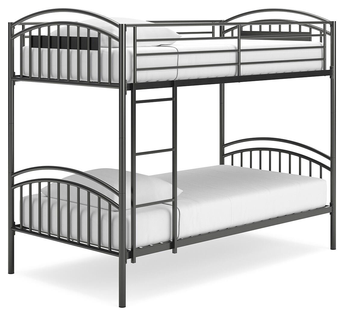 Lanceburg Twin over Twin Bunk Bed with Ladder in Gray, angle view