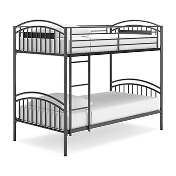 Lanceburg Twin over Twin Bunk Bed with Ladder in Gray, angle view