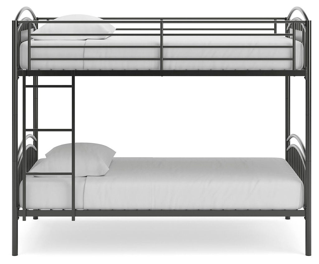 Lanceburg Twin over Twin Bunk Bed with Ladder in Gray, front view