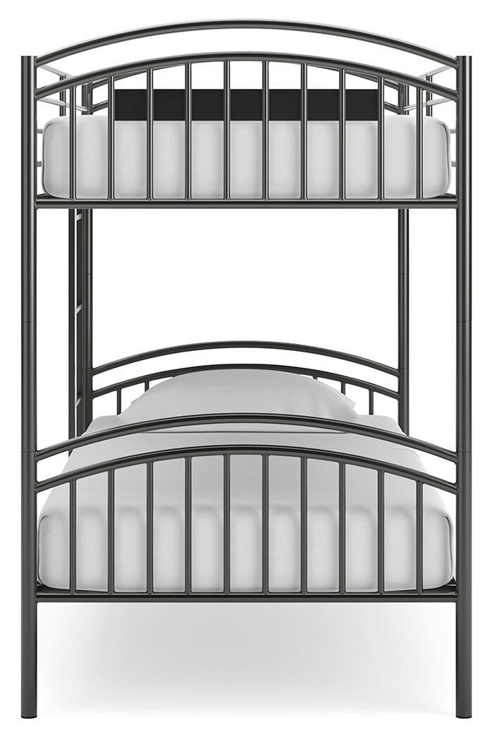 Lanceburg Twin over Twin Bunk Bed with Ladder in Gray, side view