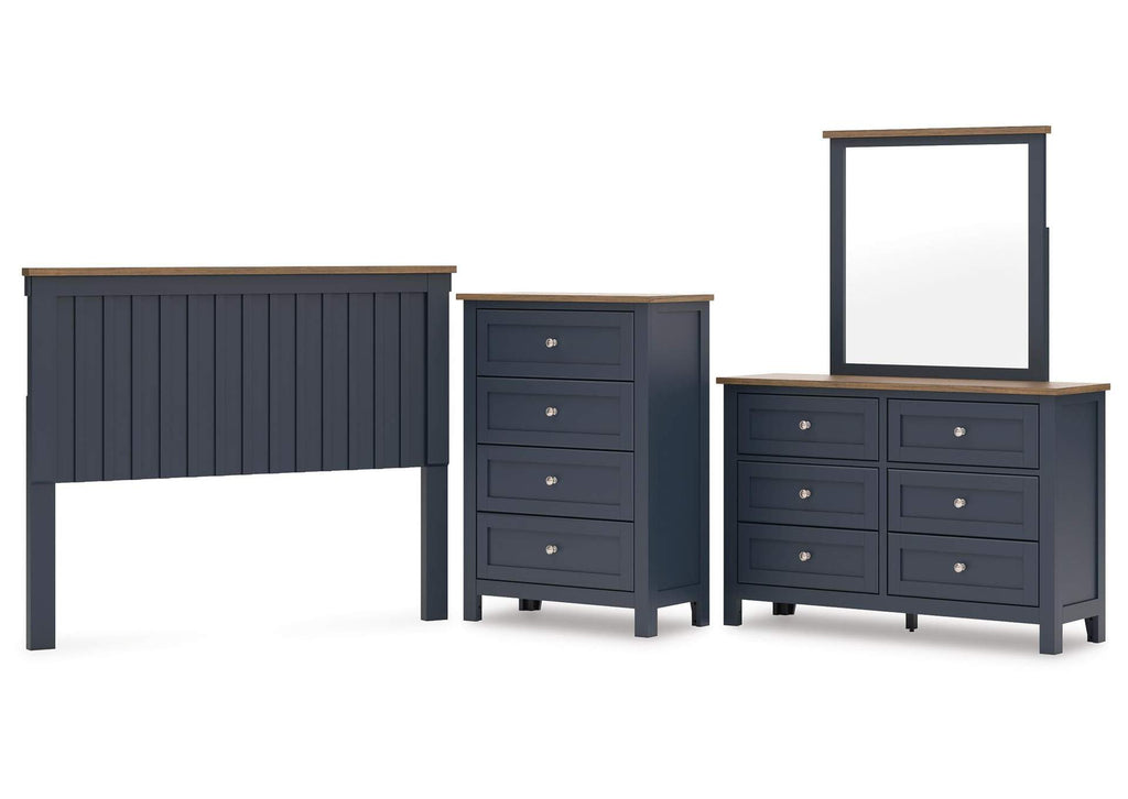 Landocken Queen Panel Headboard with Mirrored Dresser and Chest
