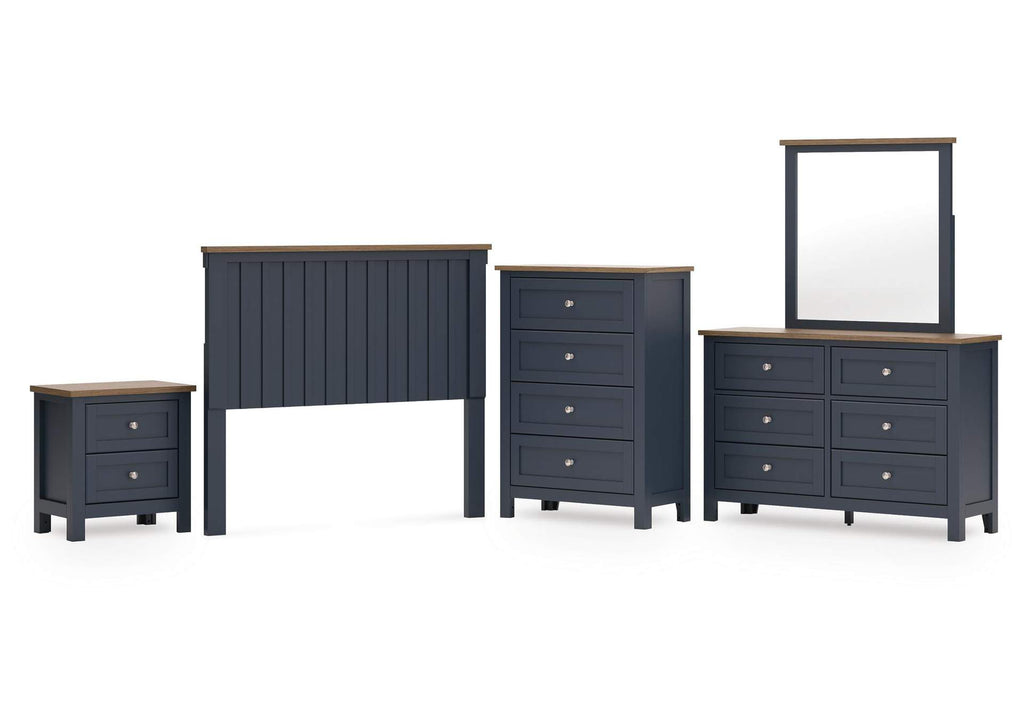 Landocken Full Panel Headboard with Mirrored Dresser, Chest and Nightstand