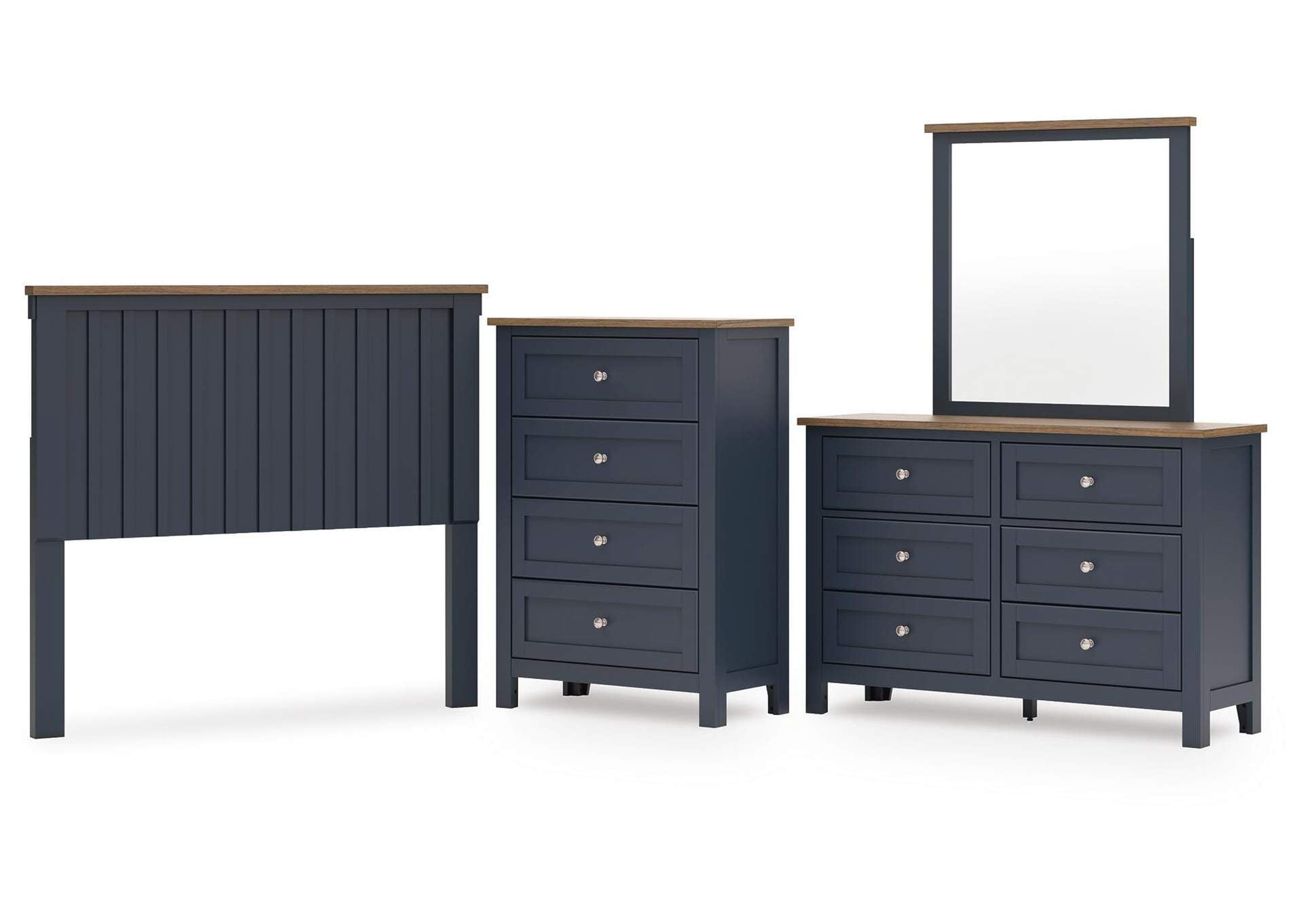 Landocken Full Panel Headboard with Mirrored Dresser and Chest
